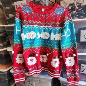 NWT No Boundaries Ho Ho Ho Santa Ugly Christmas Sweater Junior's Large 11-13 New
